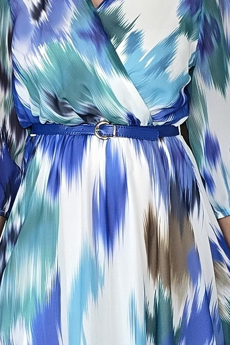 Rochie midi Olimpia din voal cu imprimeu albastru pe fond alb - imagine 3