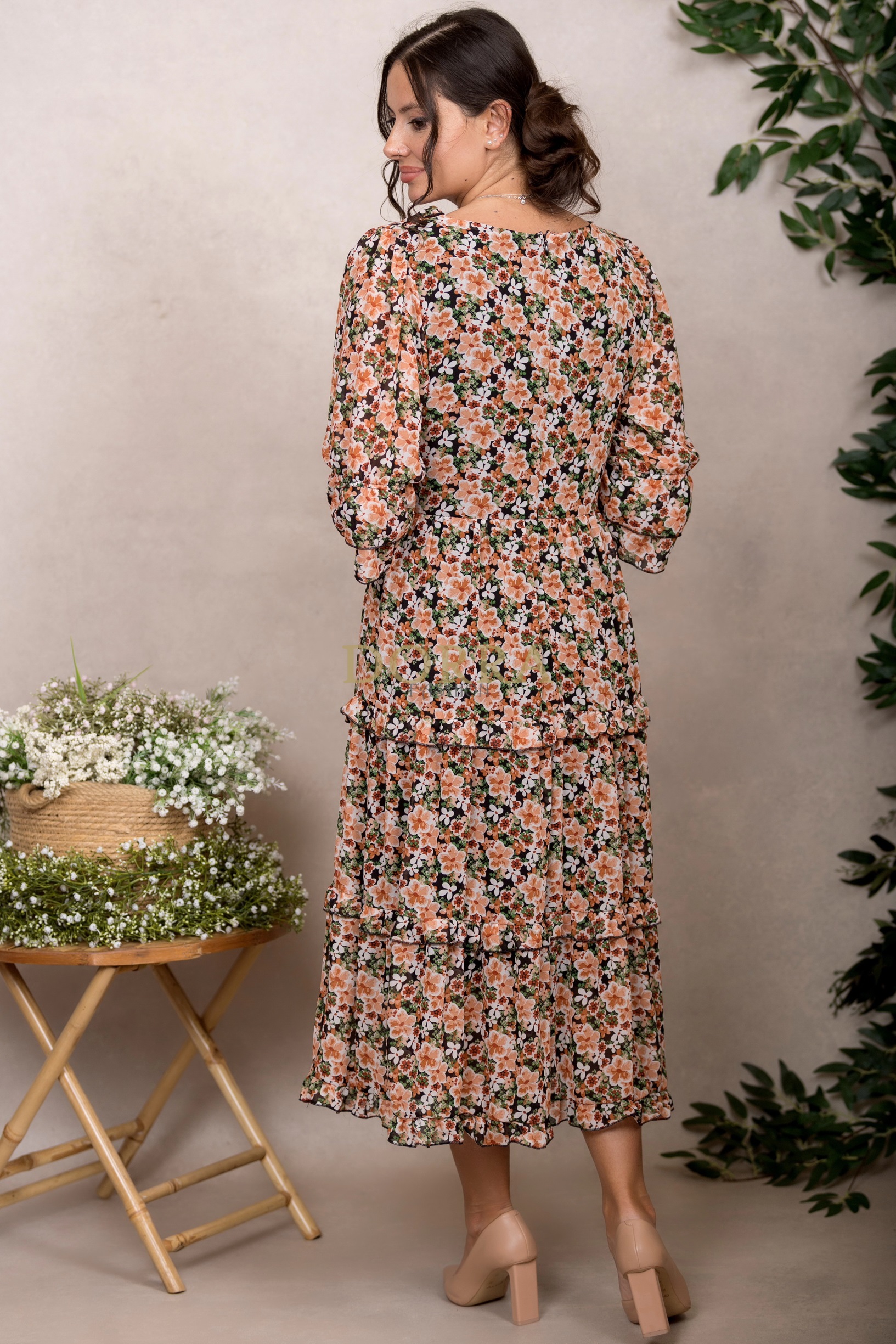 Rochie Raluca din voal cu imprimeu floral portocaliu - imagine 2