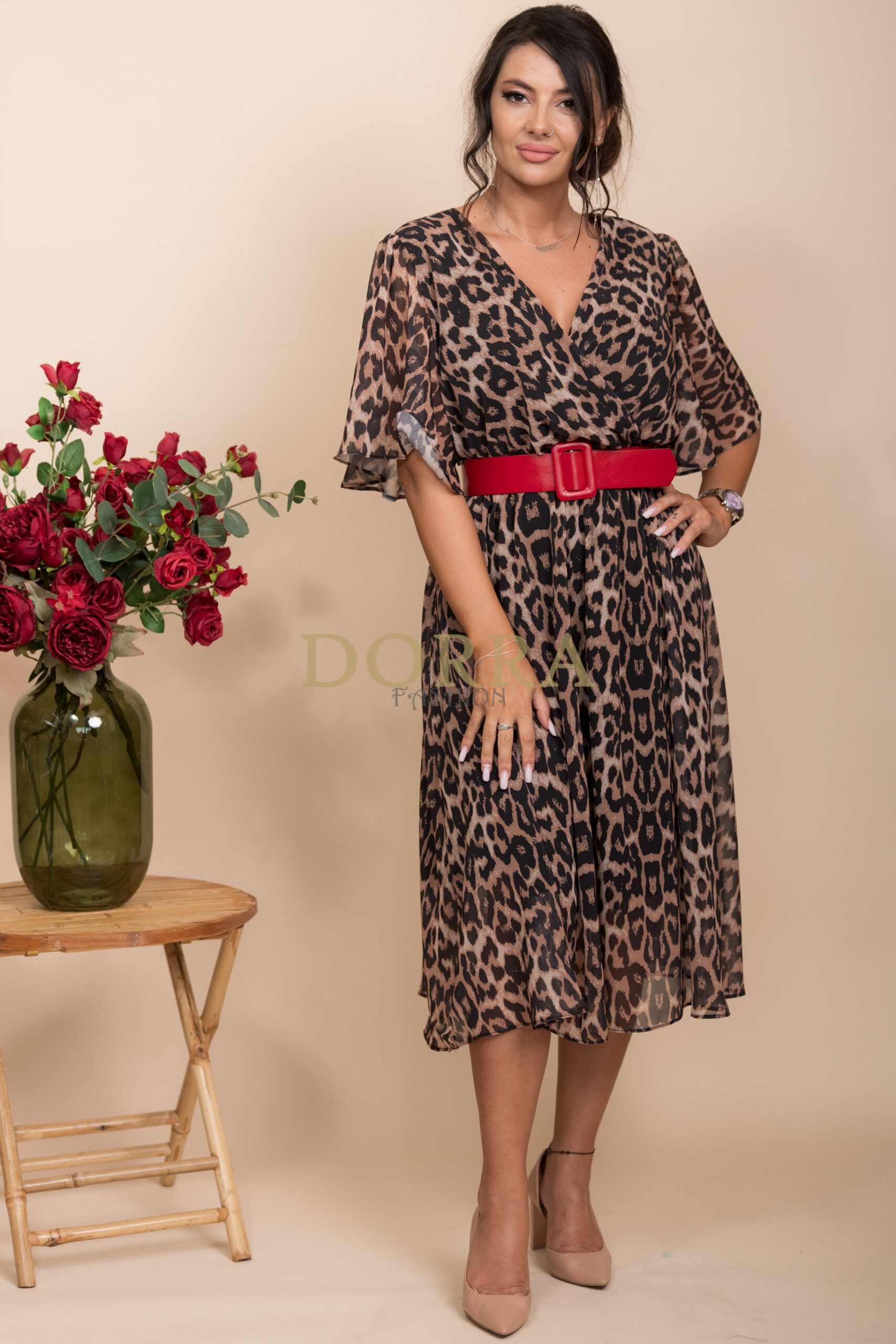 Rochie midi Alondra din voal animal print maro - imagine 5