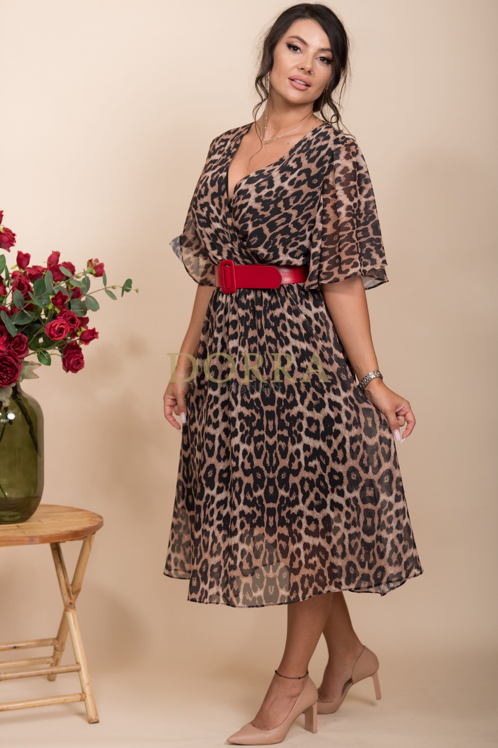 Rochie midi Alondra din voal animal print maro - imagine 6