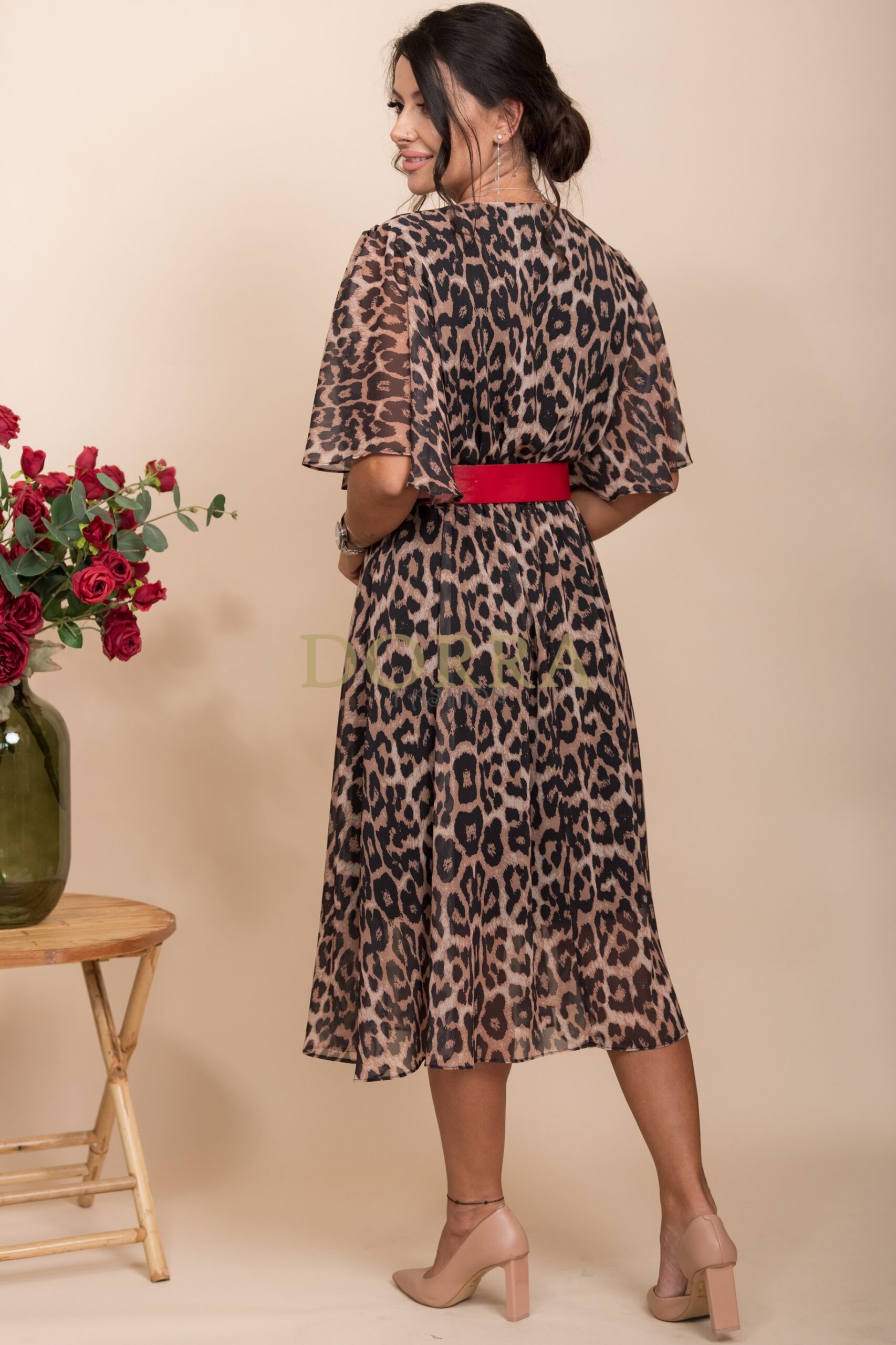 Rochie midi Alondra din voal animal print maro - imagine 2