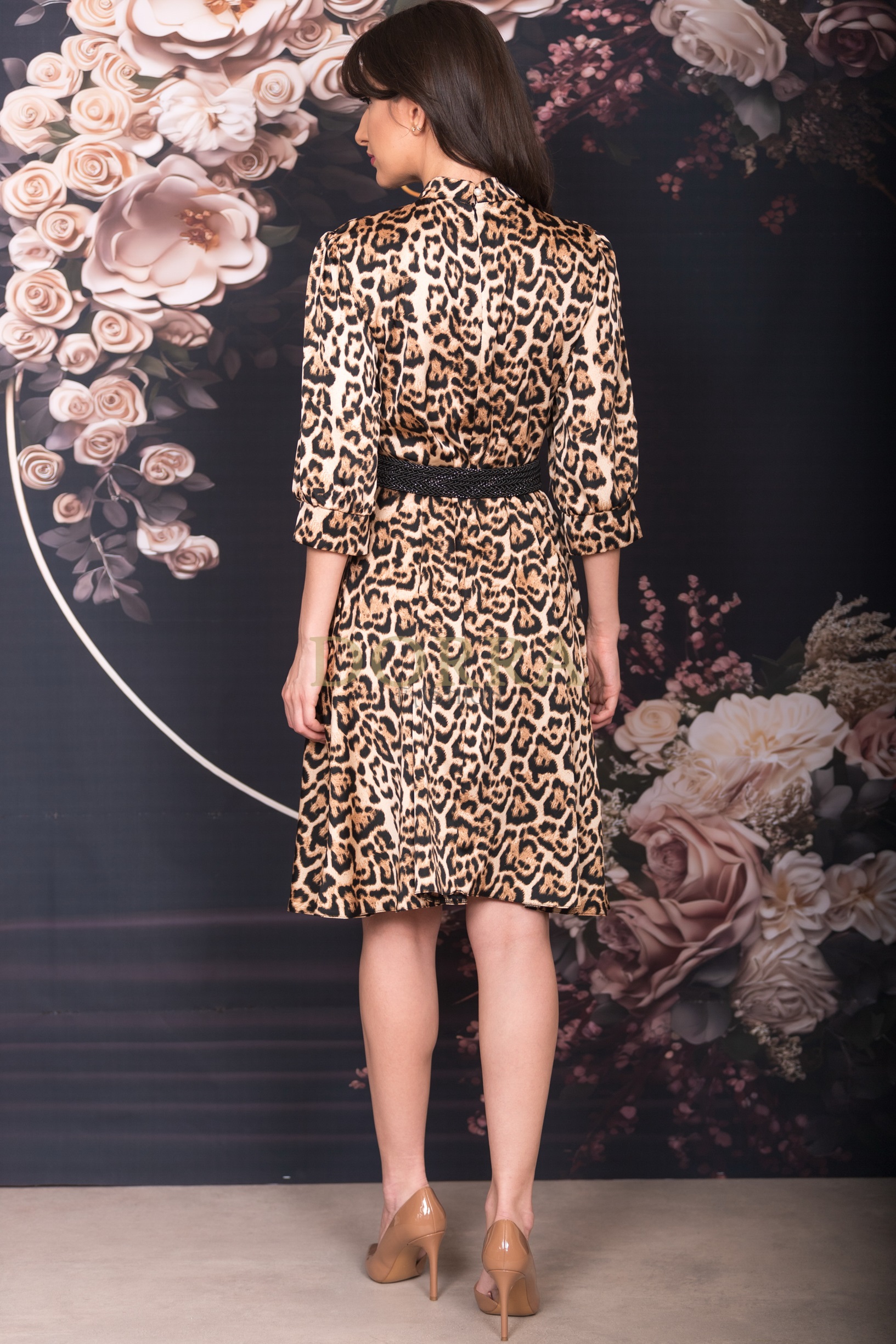 Rochie cocktail Maureen din satin animal print cu curea - imagine 2