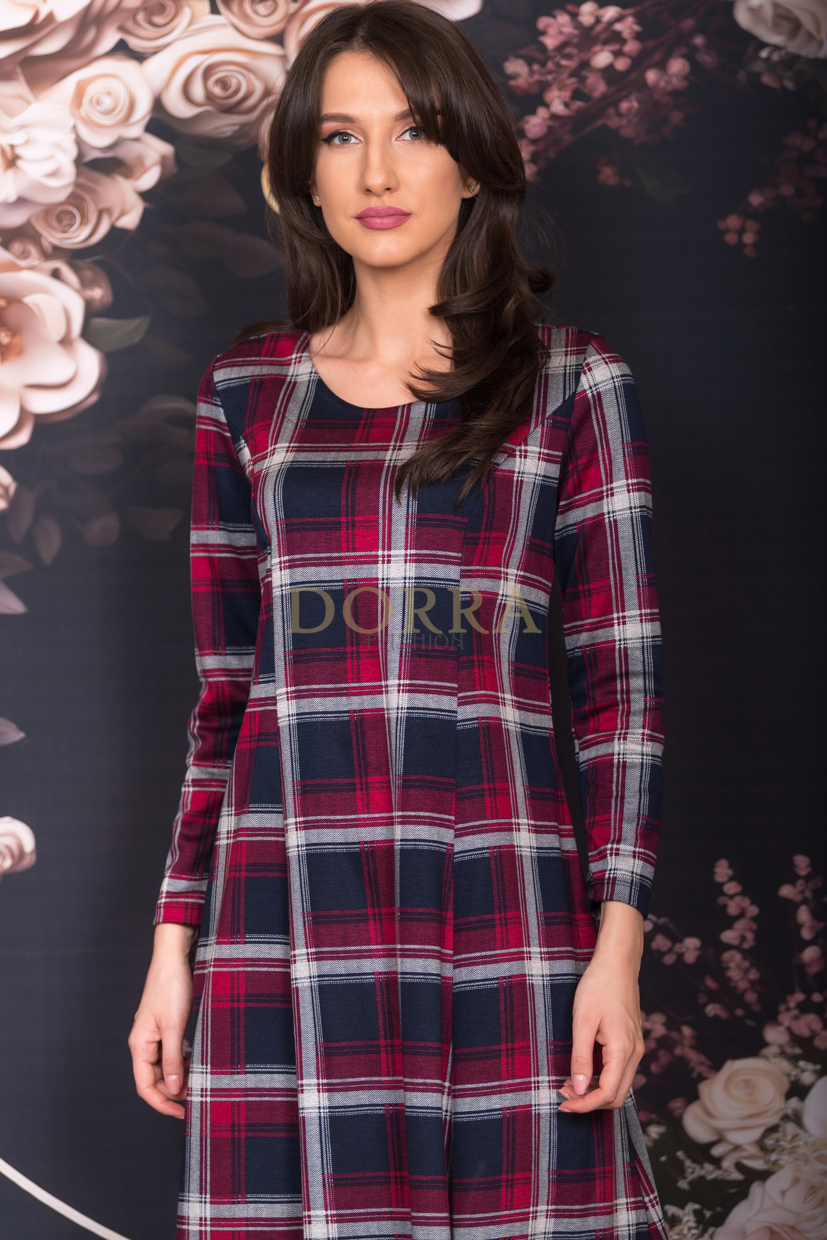 Rochie midi Mayra din jerse de bumbac în carouri - imagine 4