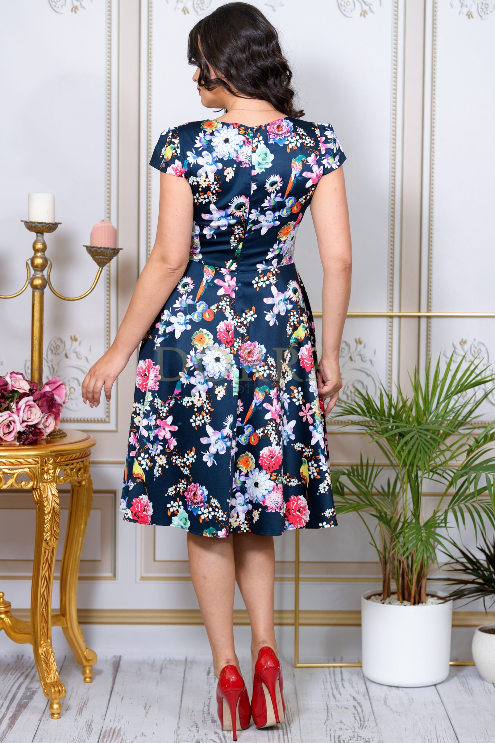 Rochie Ammy din bumbac bleumarin cu imprimeu floral - imagine 2
