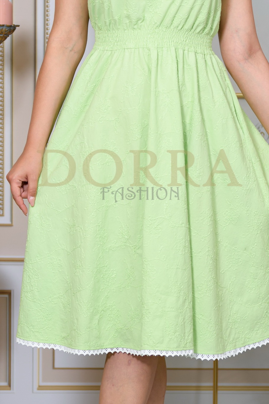 Rochie Roberta din bumbac vernil cu broderie florală - imagine 4