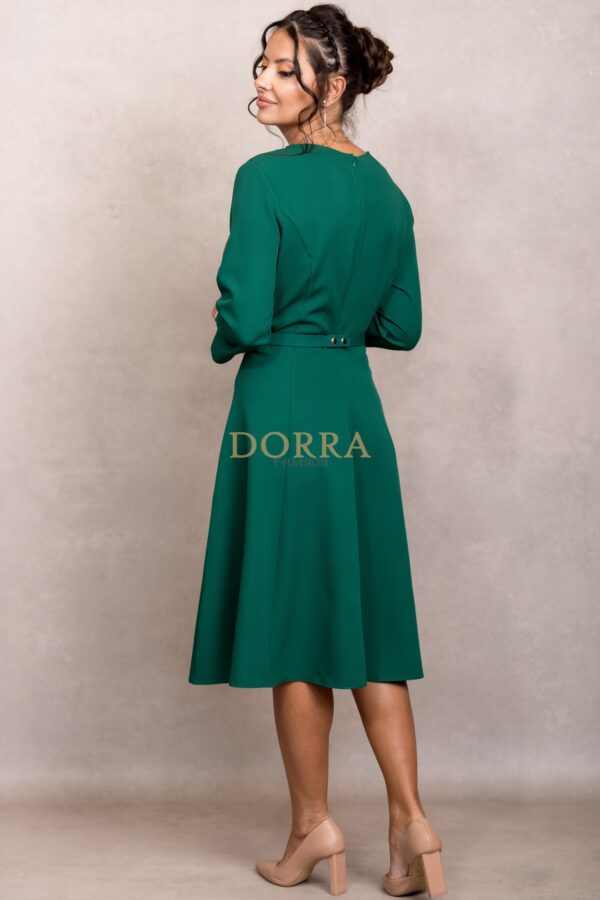 Rochie de ocazie Monicca din stofă verde cu strass-uri la decolteu - imagine 2
