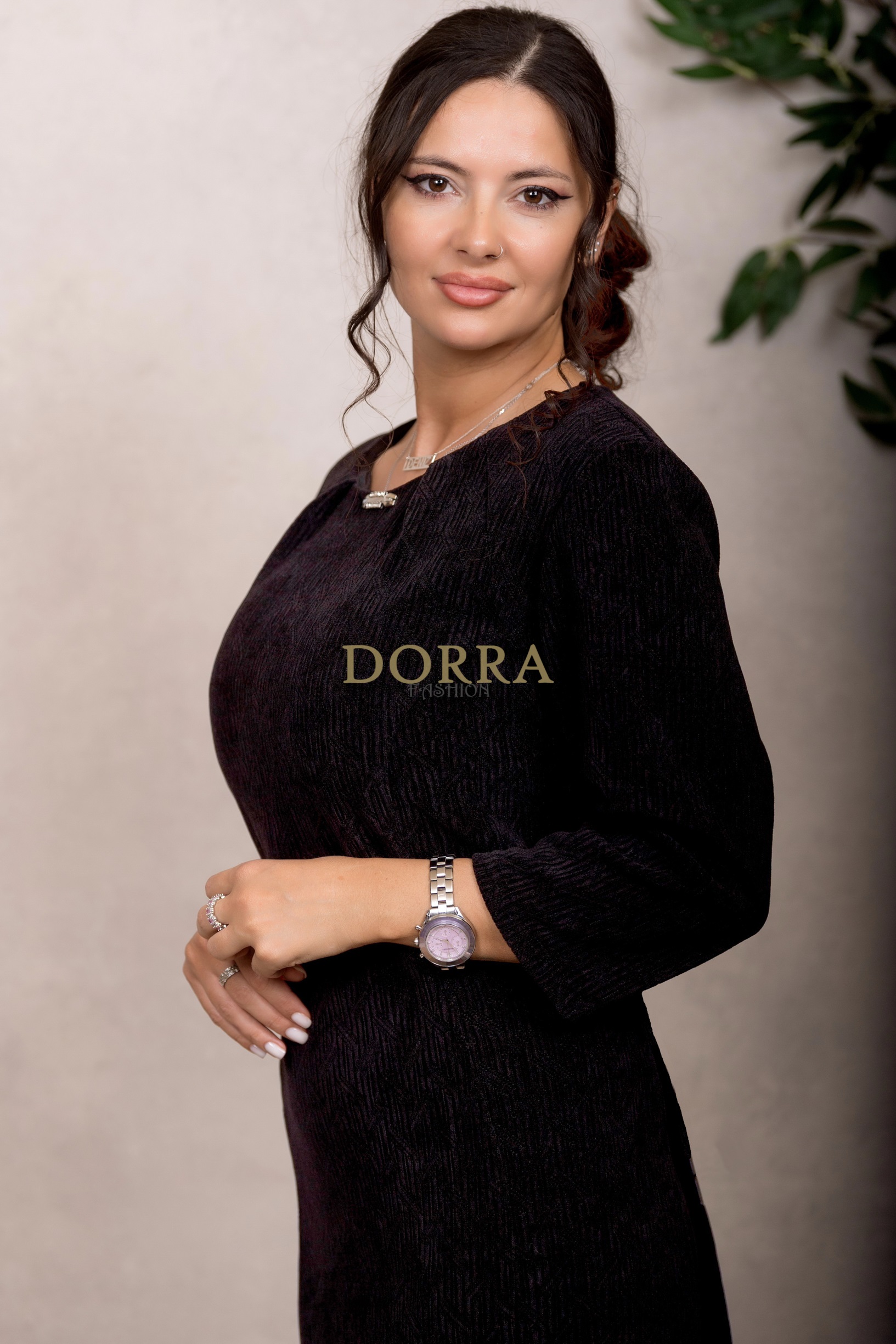 Rochie cocktail Sonia din catifea neagră cu model jacquard - imagine 4