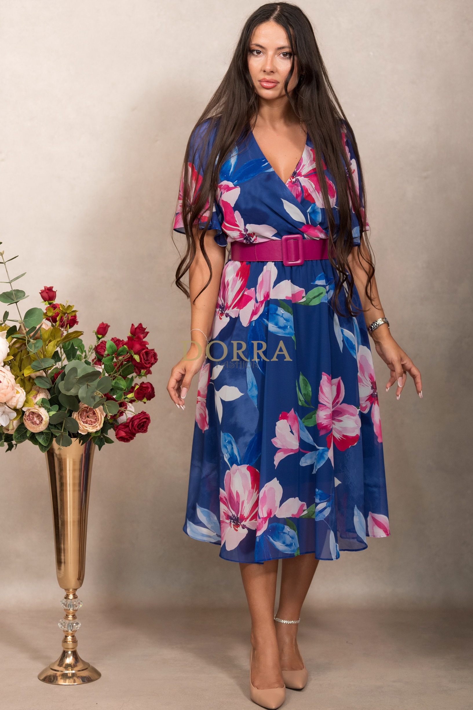 Rochie midi Alondra din voal indigo imprimat - imagine 5