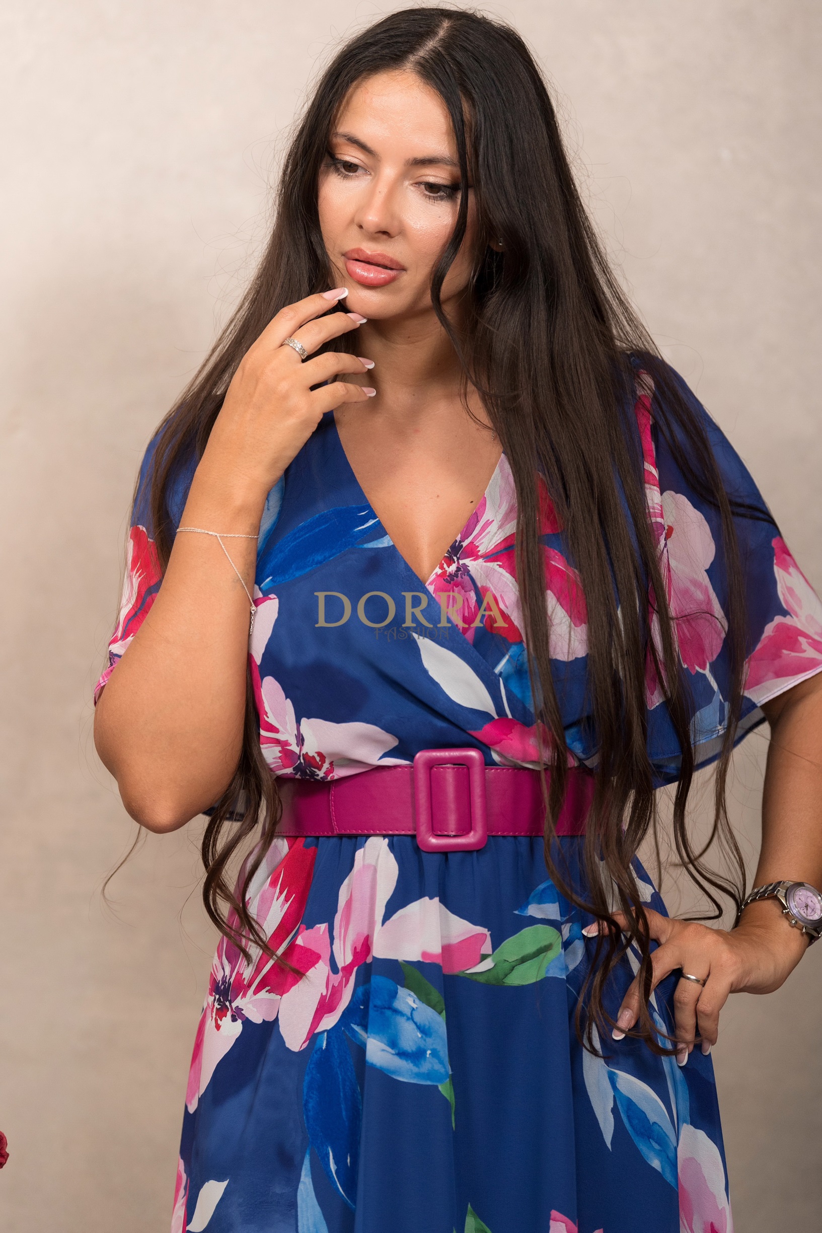 Rochie midi Alondra din voal indigo imprimat - imagine 4