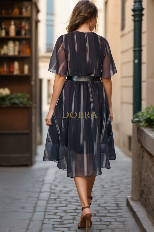 Rochie midi Alondra din voal negru cu bej - spate
