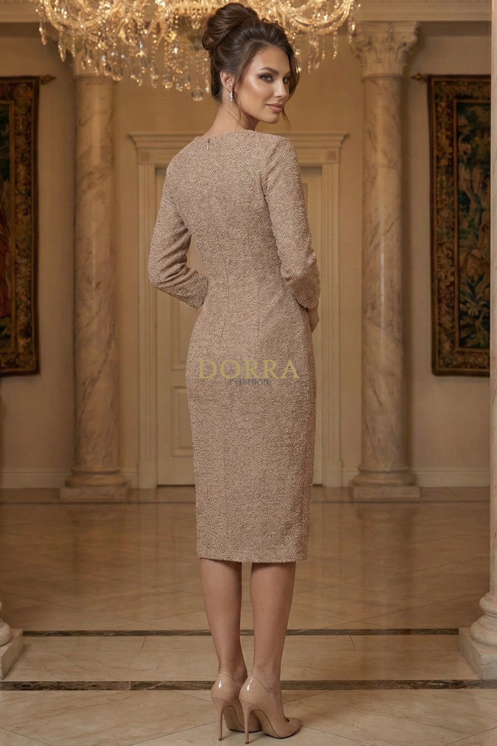 Rochie de ocazie Aroma din lurex auriu cu crăpătură - imagine 5