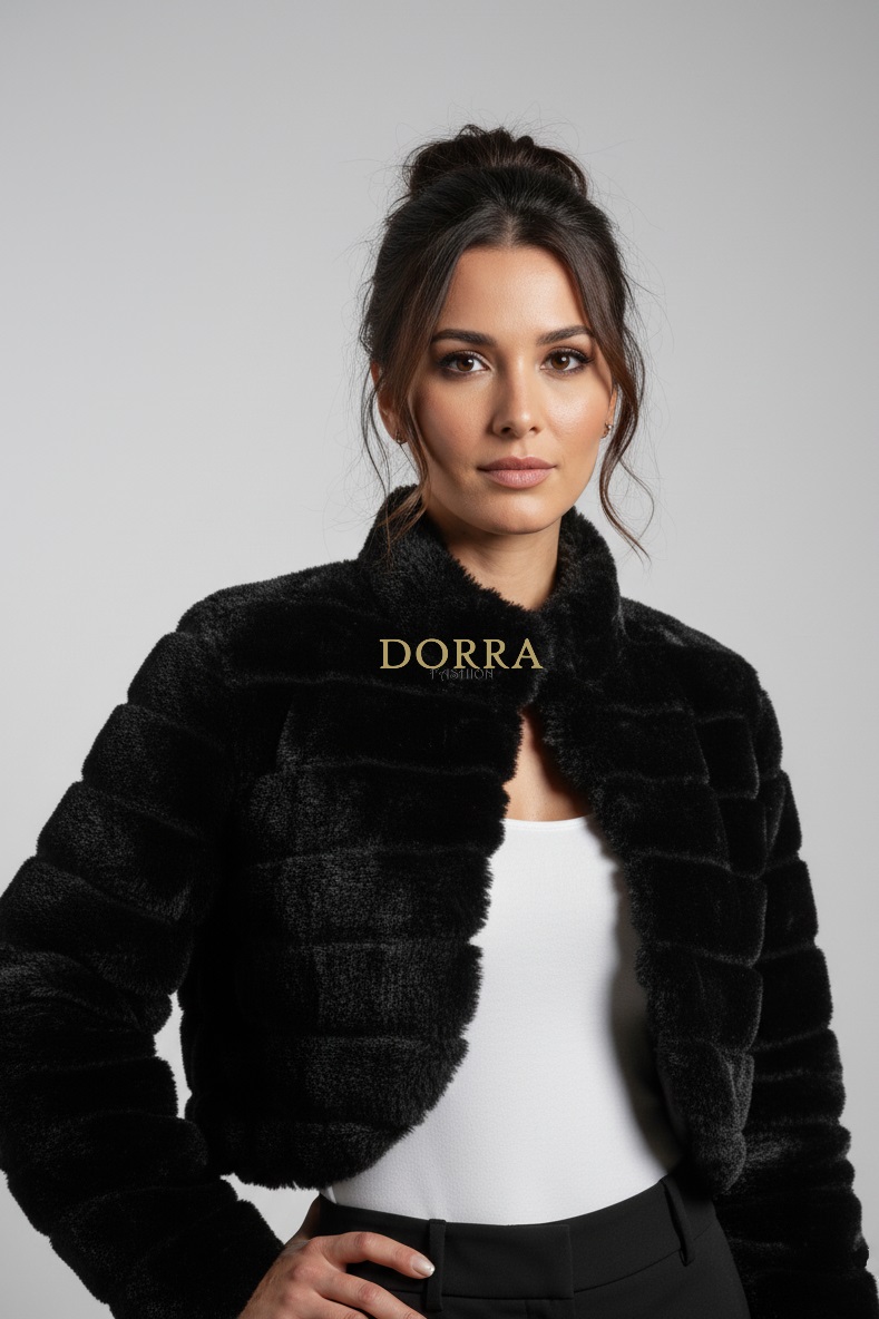 Bolero de ocazie Nikita din blană ecologică neagră - spate