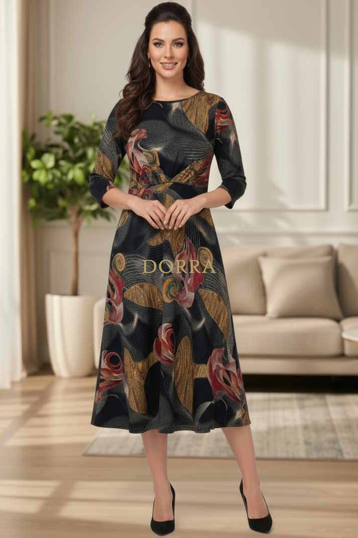 Rochie midi Bonnie din jerse gri cu imprimeu roșu - spate