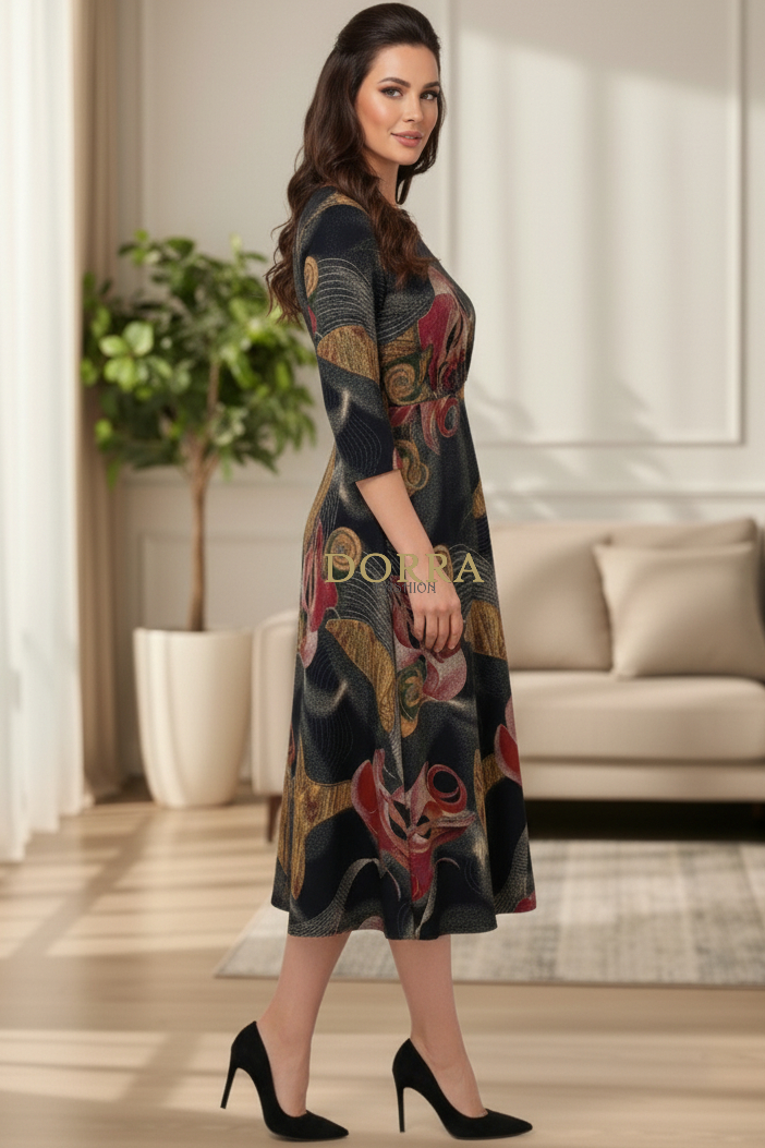Rochie midi Bonnie din jerse gri cu imprimeu roșu - imagine 5