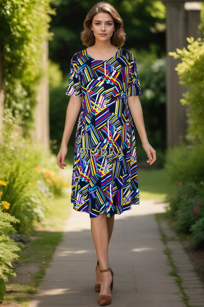 Rochie midi Claris din tricot de bumbac multicolor - poză frontală