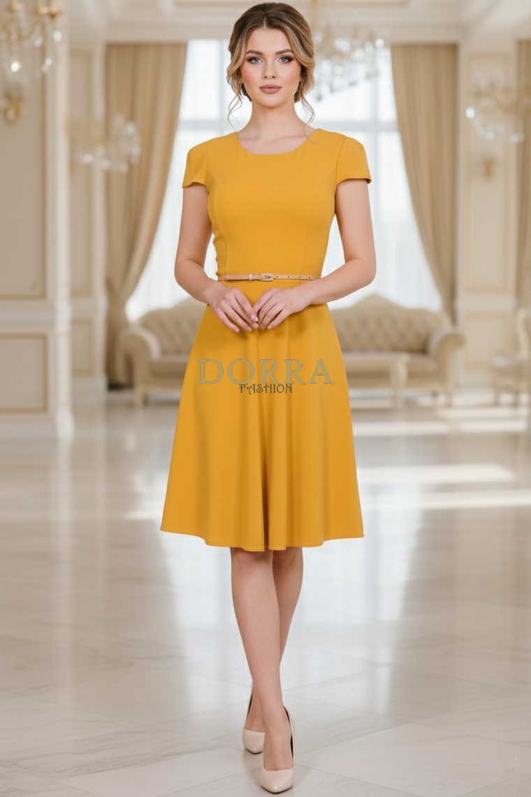 Rochie de zi Dallia din jerse galben muștar - spate