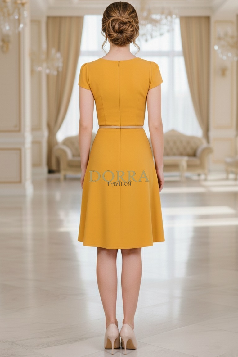 Rochie de zi Dallia din jerse galben muștar - imagine 5