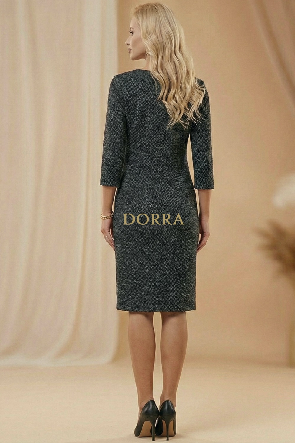 Rochie de zi Estera din tricot gri antracit cu buzunare - detaliu