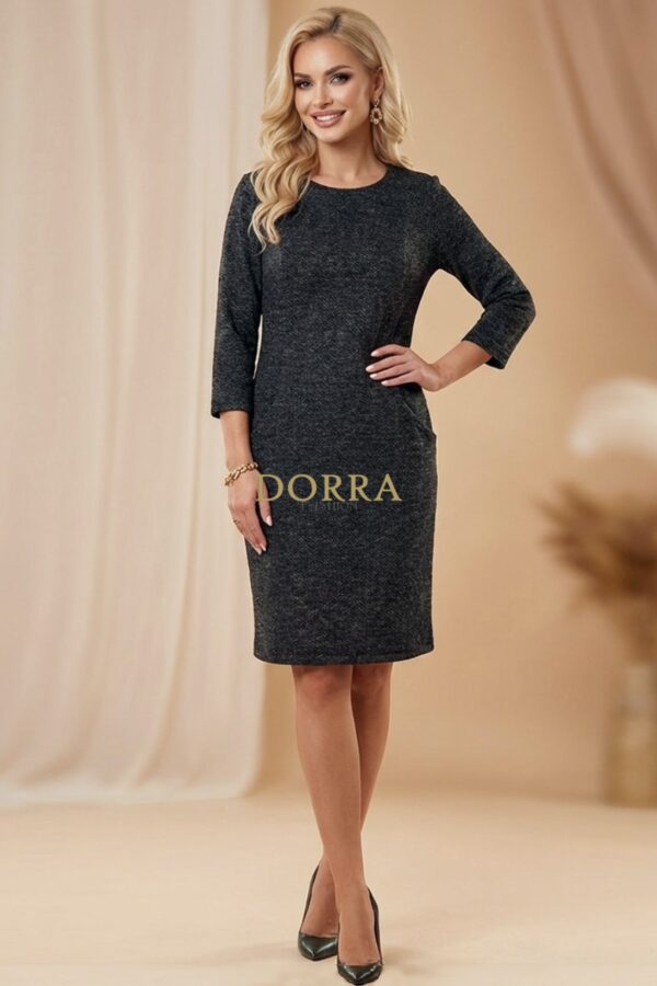 Rochie de zi Estera din tricot gri antracit cu buzunare