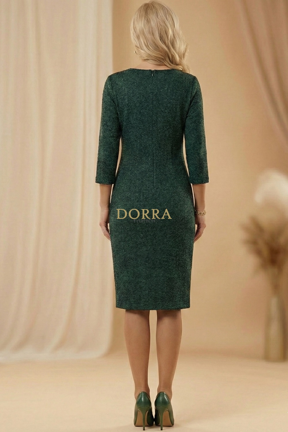Rochie de zi Estera din tricot verde cu negru și buzunare - imagine 5