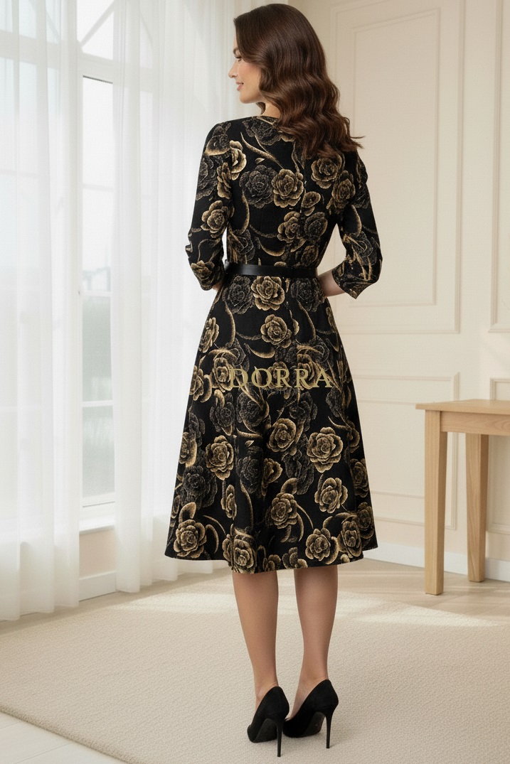 Rochie de zi Faith din țesătură plină neagră cu curea - imagine 5