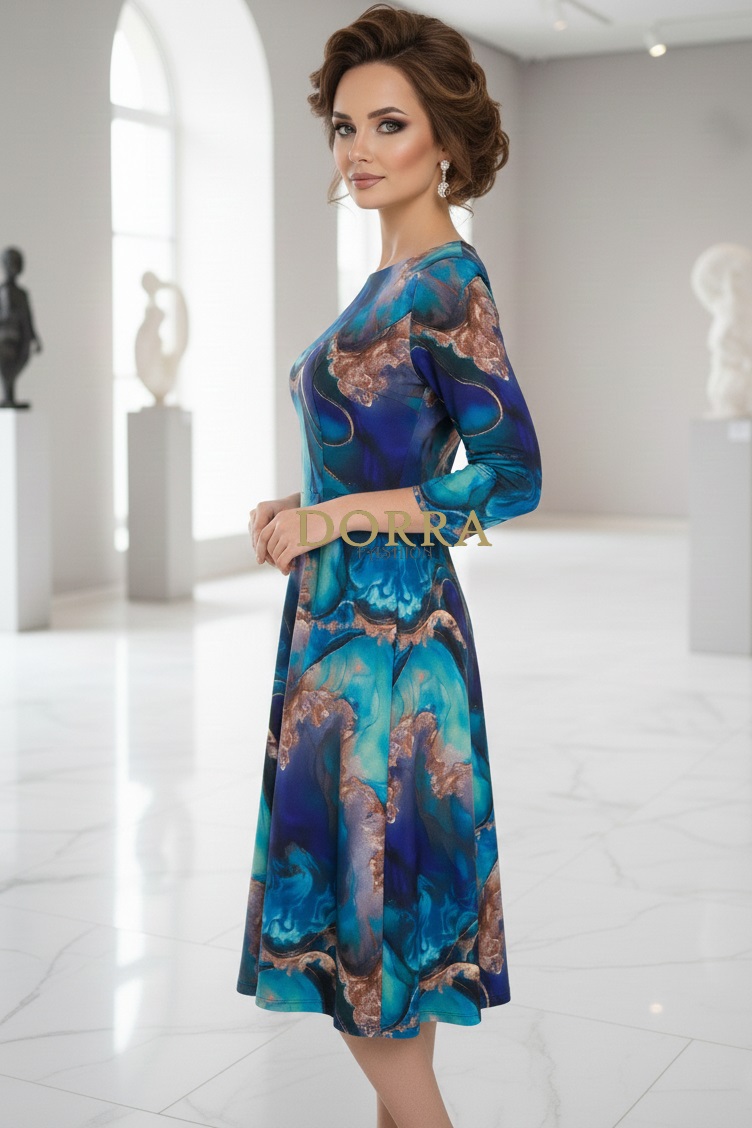 Rochie midi Gisele din jerse albastru-indigo - imagine 3