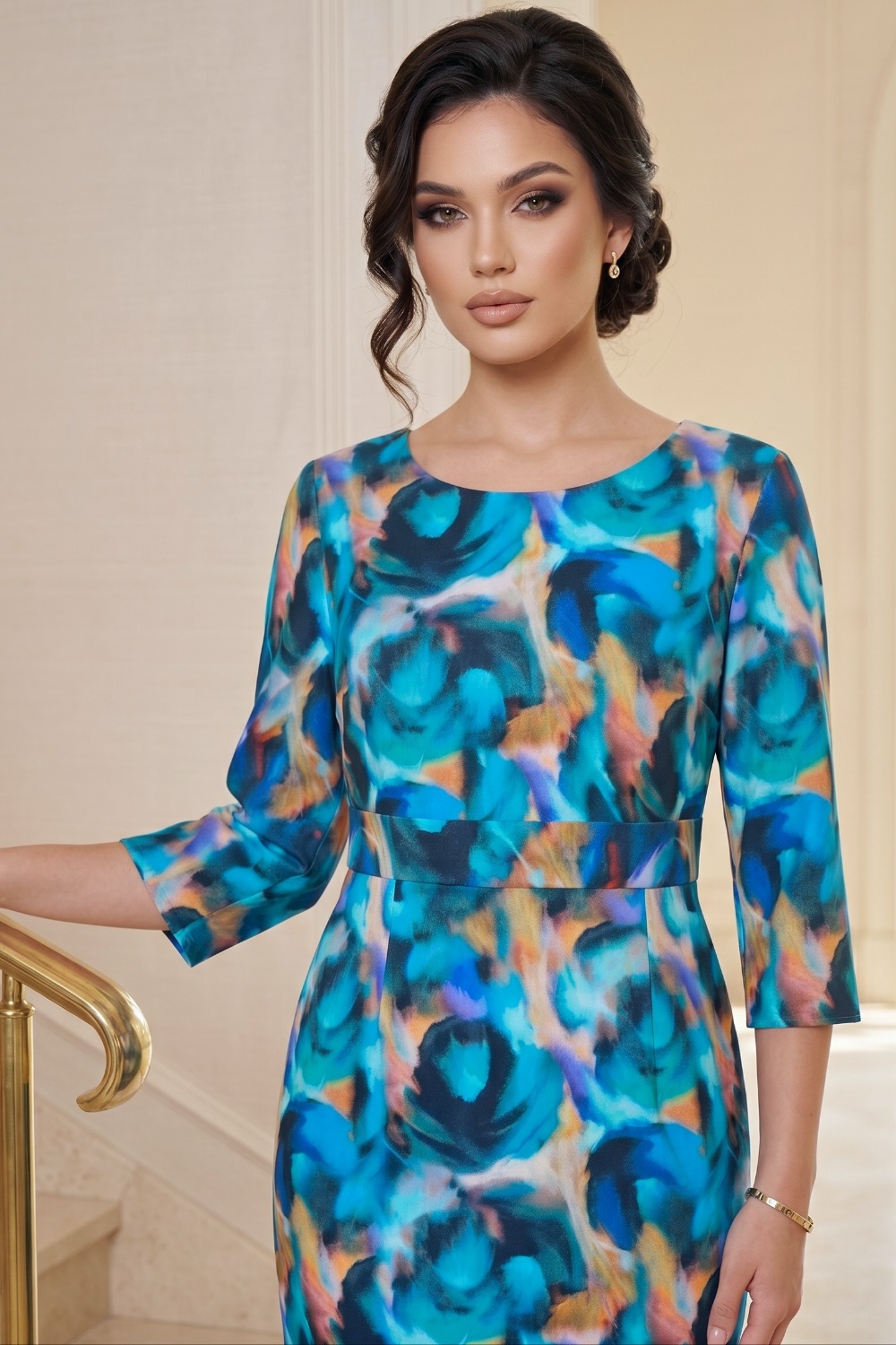 Rochie de zi Iustina din barbie turquoise, cambrată - imagine 2