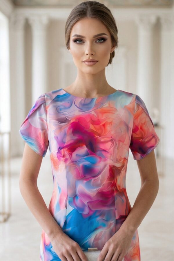 Rochie de zi Johanna multicoloră cu mânecă lalea - detaliu