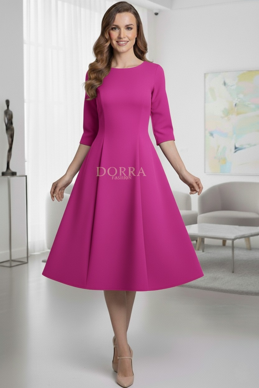 Rochie de zi Kristina din jerse elastic ciclamen - poză frontală