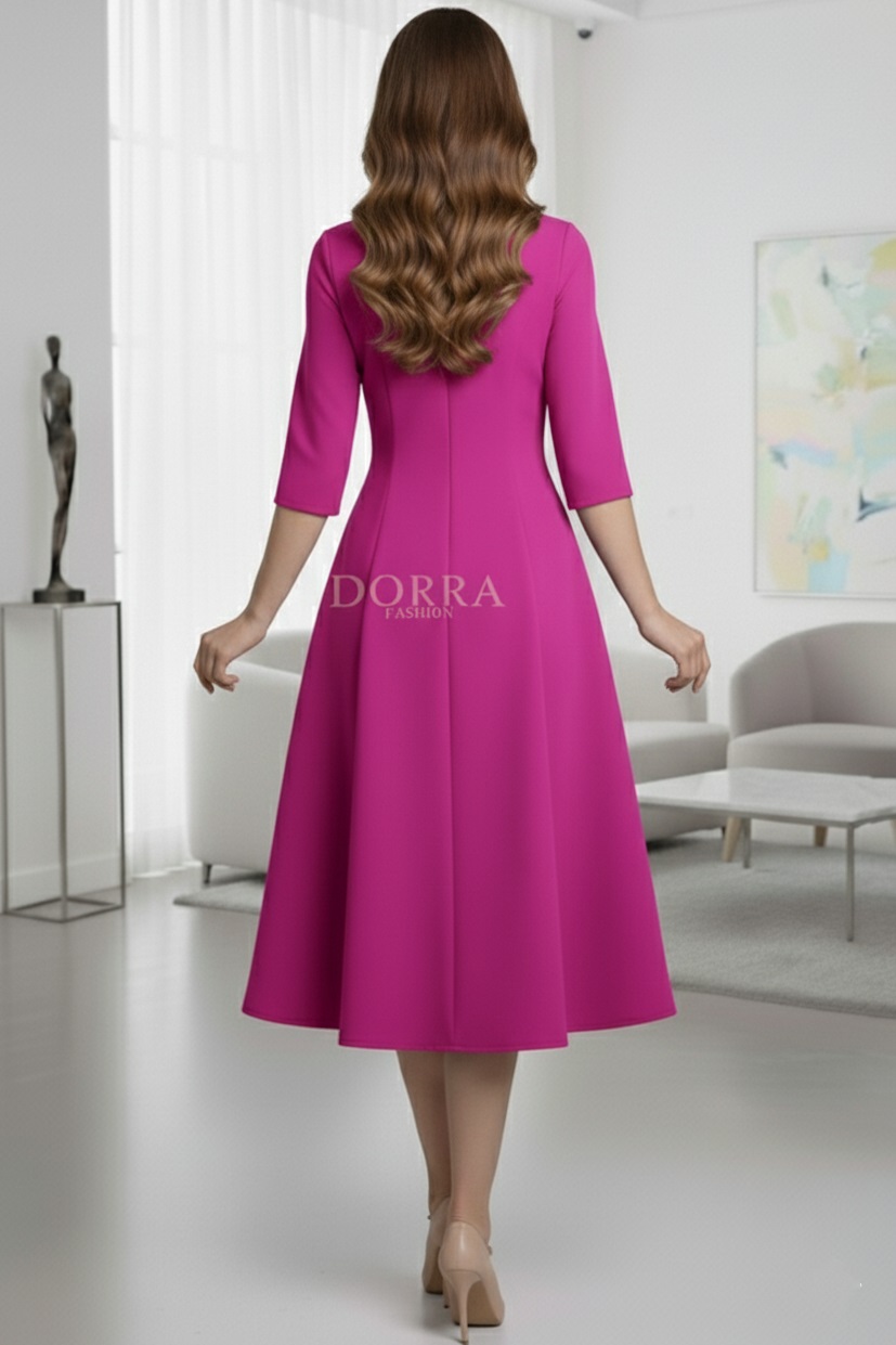 Rochie de zi Kristina din jerse elastic ciclamen - spate
