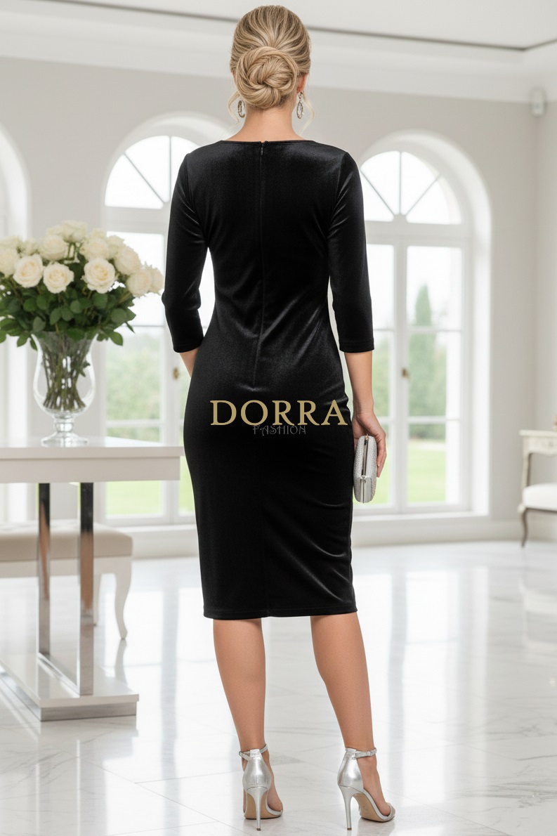Rochie de ocazie Lindsey din catifea neagră cu aplicații florale aurii - imagine 6