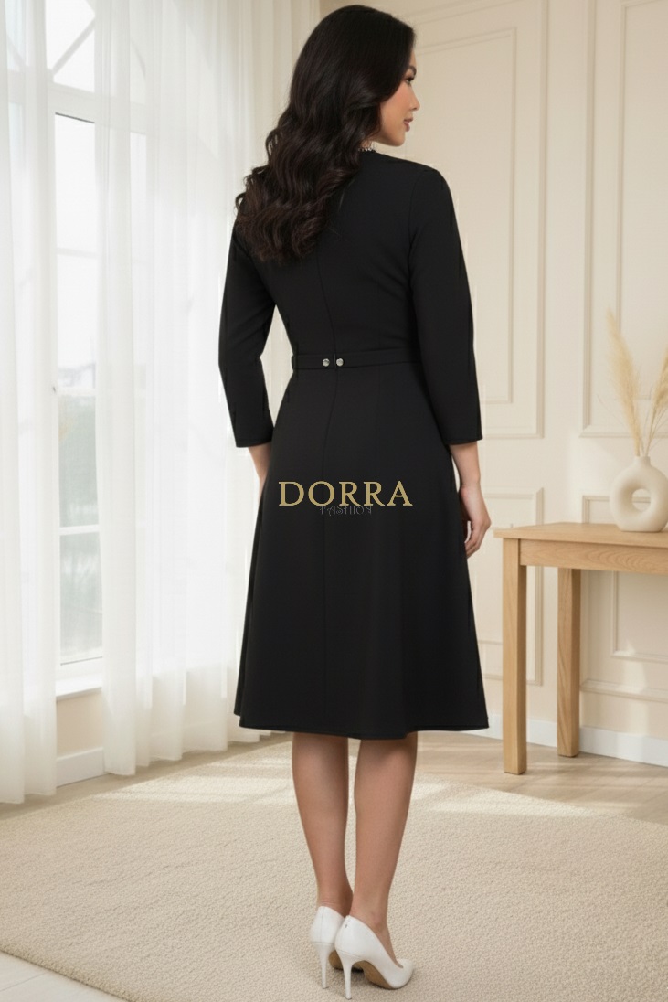 Rochie de ocazie Monicca din stofă neagră cu strass-uri la decolteu - imagine 3