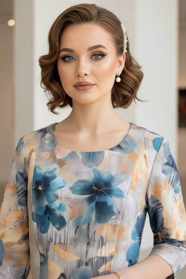 Rochie de zi Oliveira din barbie cu imprimeu floral turquoise