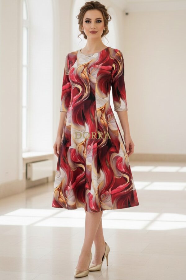 Rochie de zi Oliveira din barbie cu imprimeu abstract roșu - poză frontală
