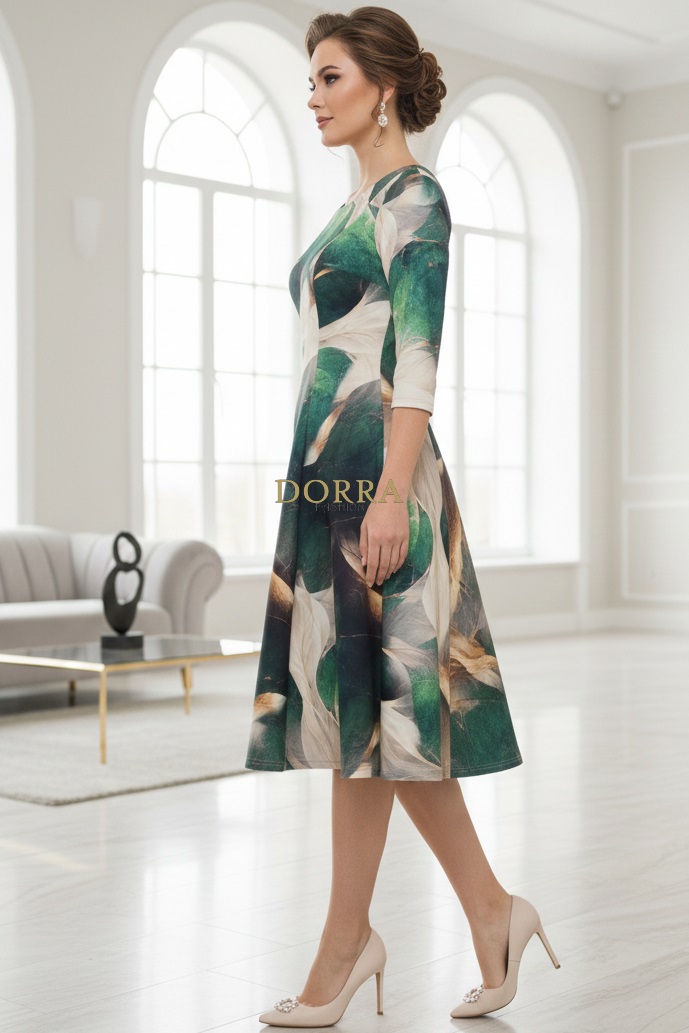 Rochie de zi Oliveira din barbie cu imprimeu abstract verde - spate