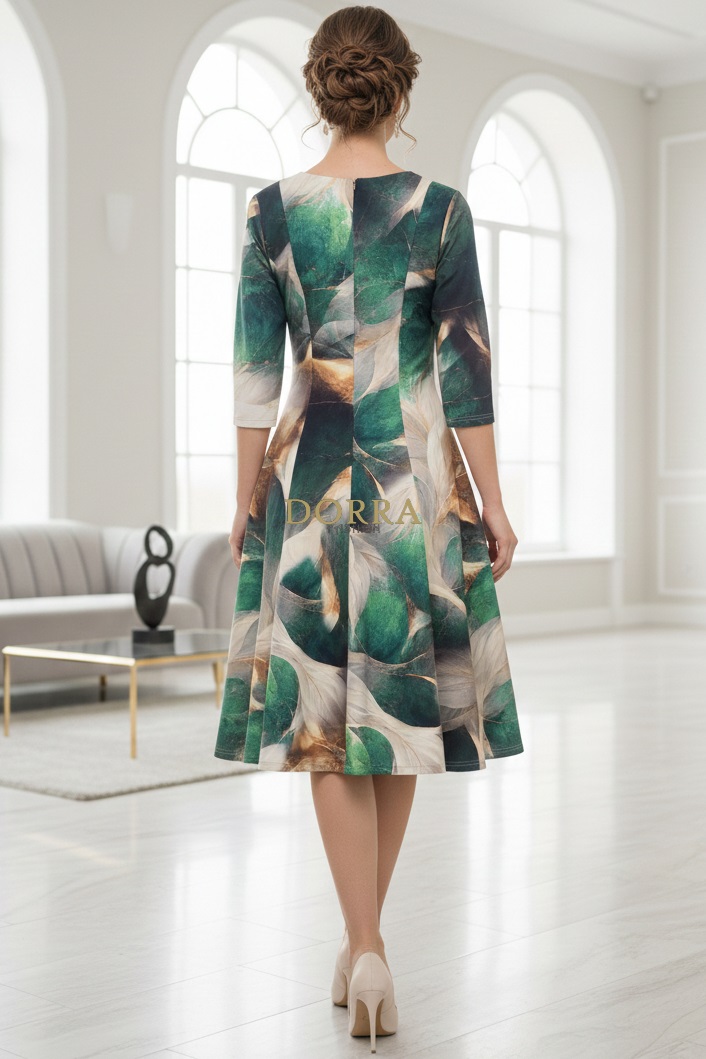 Rochie de zi Oliveira din barbie cu imprimeu abstract verde - detaliu
