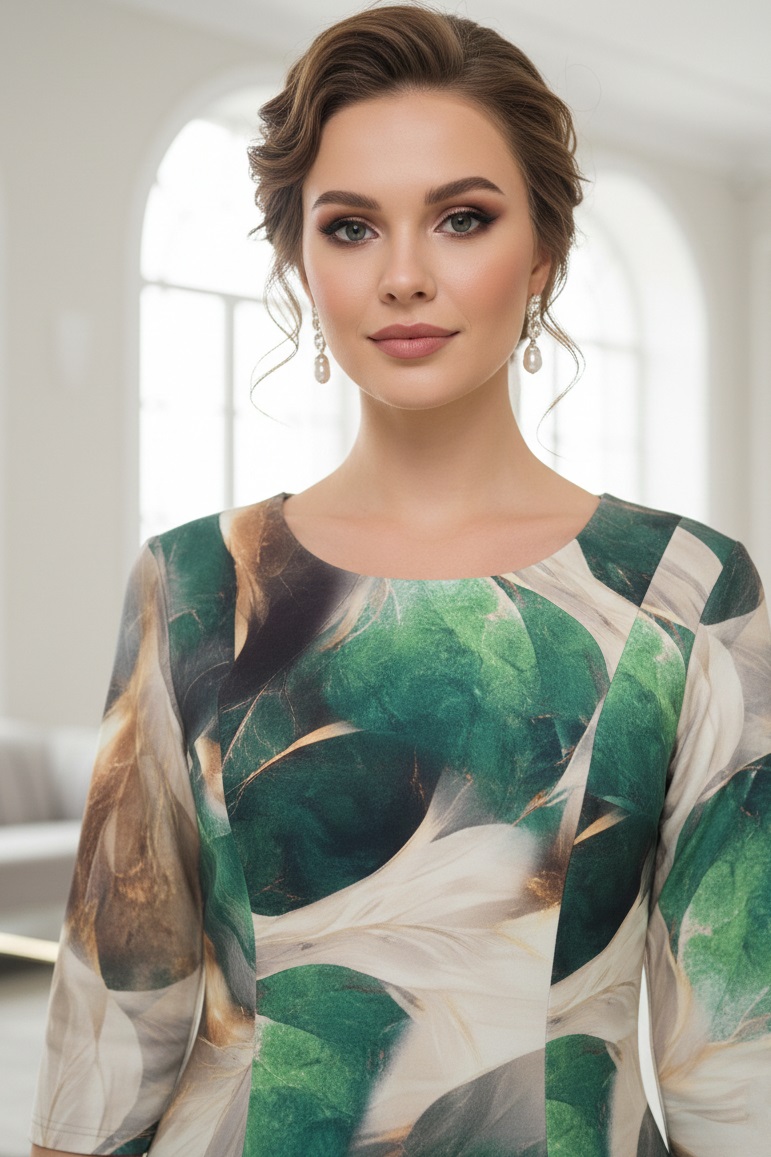 Rochie de zi Oliveira din barbie cu imprimeu abstract verde