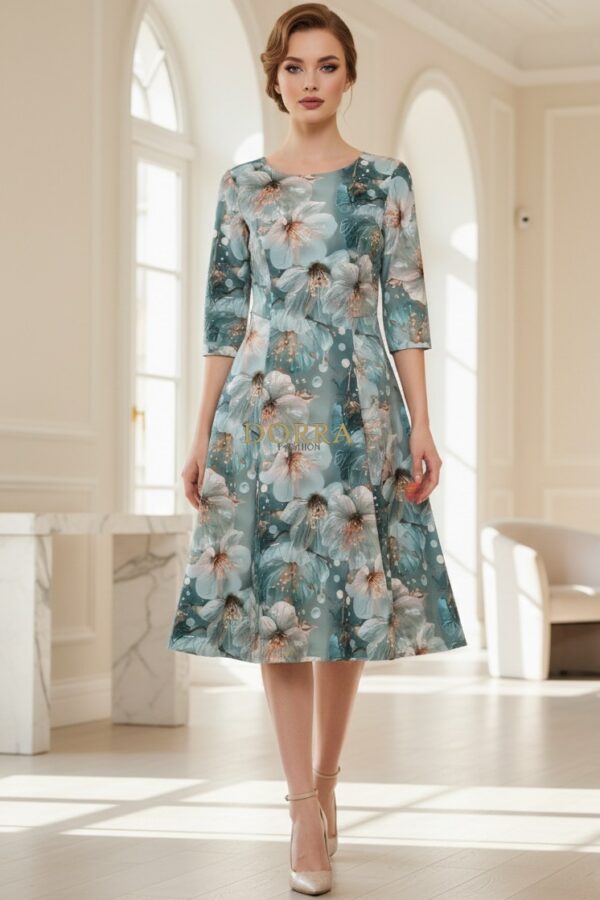 Rochie de zi Oliveira din barbie cu imprimeu floral verde - poză frontală