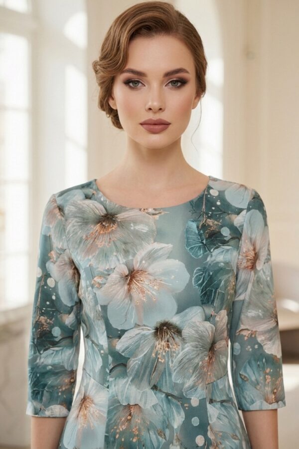 Rochie de zi Oliveira din barbie cu imprimeu floral verde
