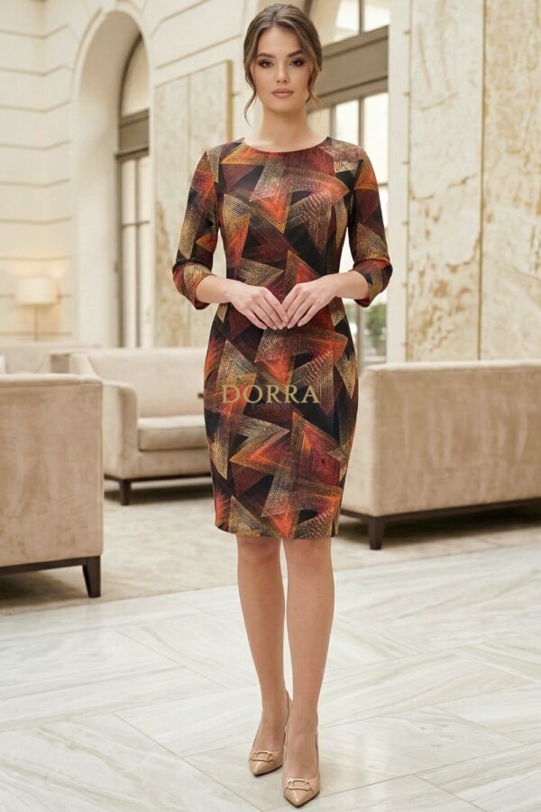 Rochie de zi Palloma din jerse cu imprimeu geometric multicolor - spate