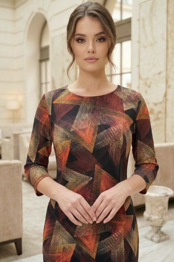 Rochie de zi Palloma din jerse cu imprimeu geometric multicolor