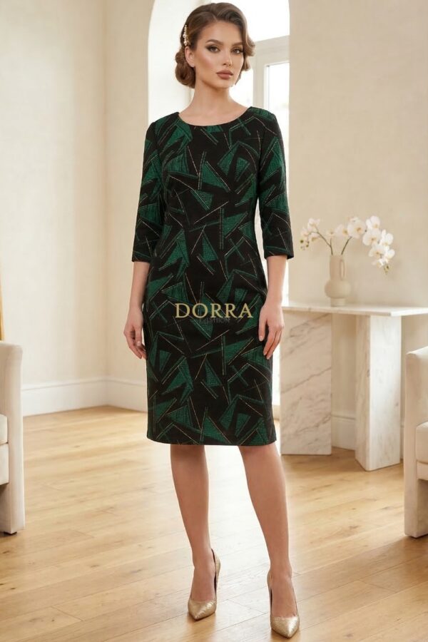 Rochie de zi Palloma din jerse cu imprimeu geometric verde - poză frontală