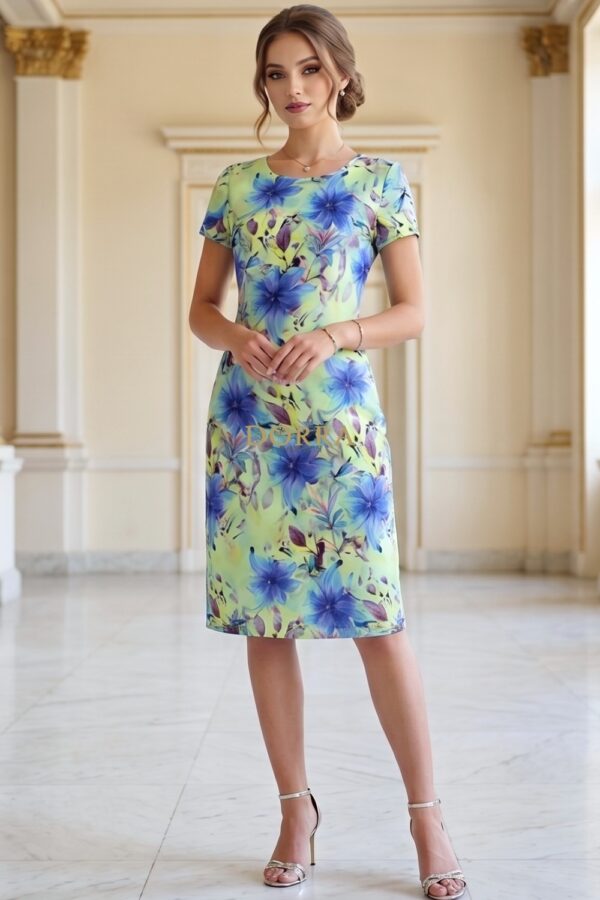 Rochie de zi Perla din vâscoză cu imprimeu vernil - poză frontală