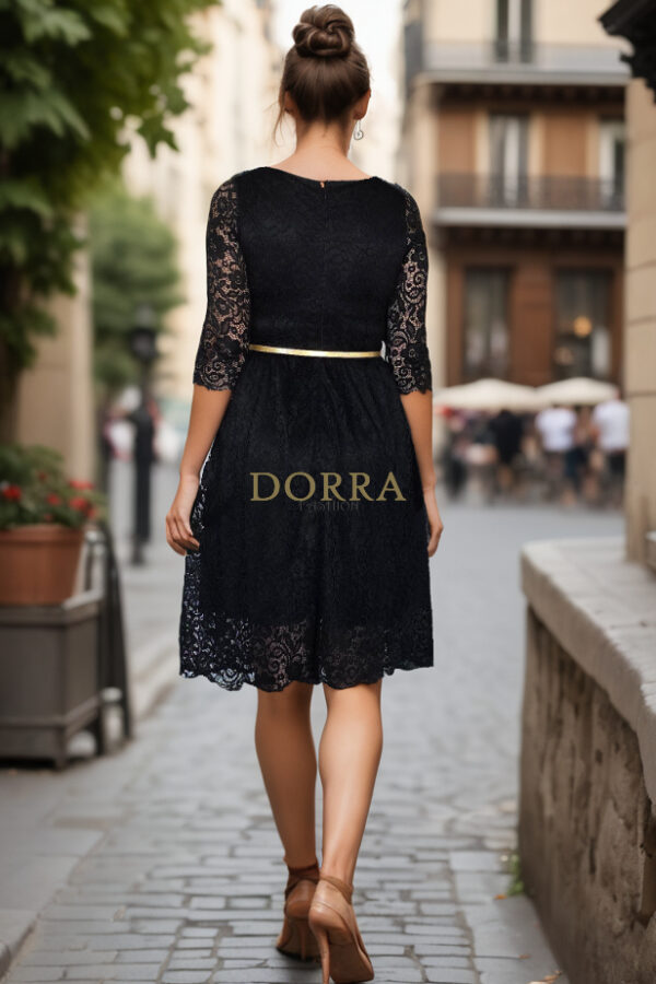 Rochie cocktail Rafaela din dantelă neagră cu mâneci 3/4 - imagine 2