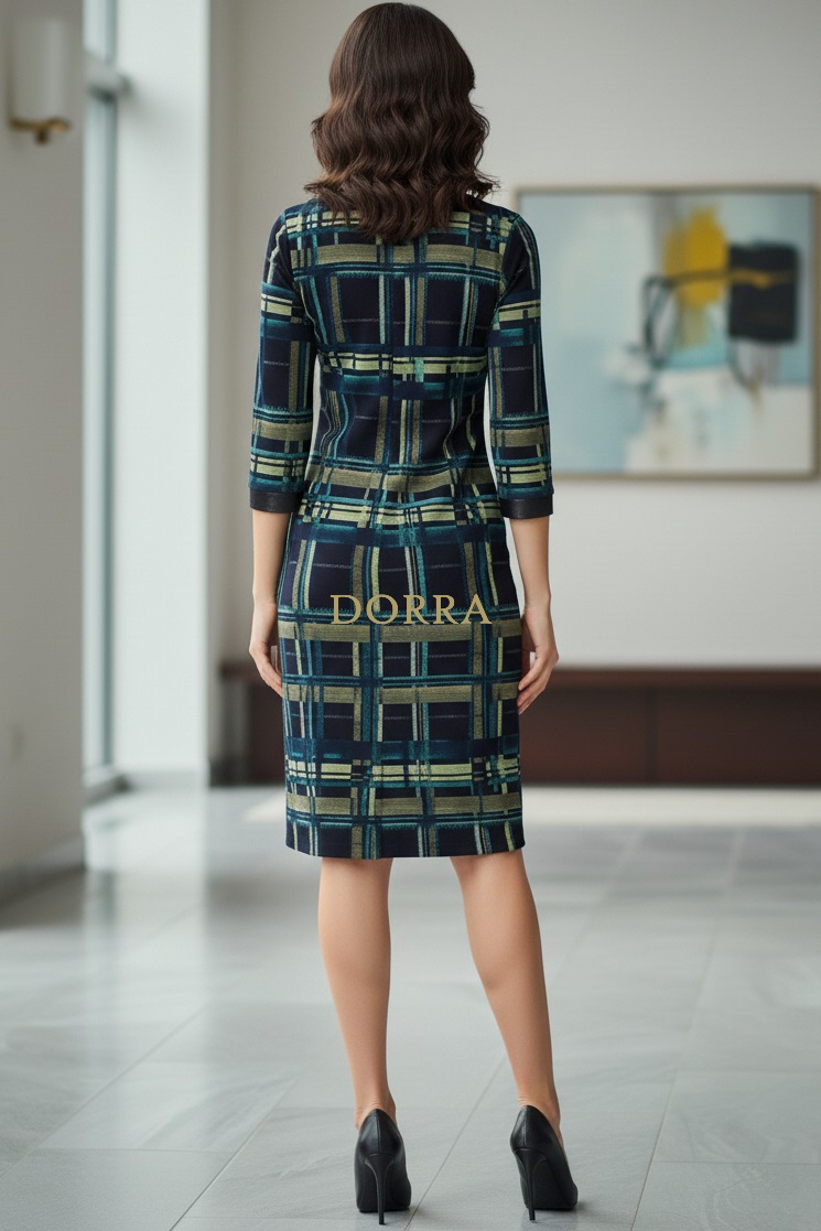Rochie Roxanna, măsuri mari, din jerse cu imprimeu geometric verde - imagine 5