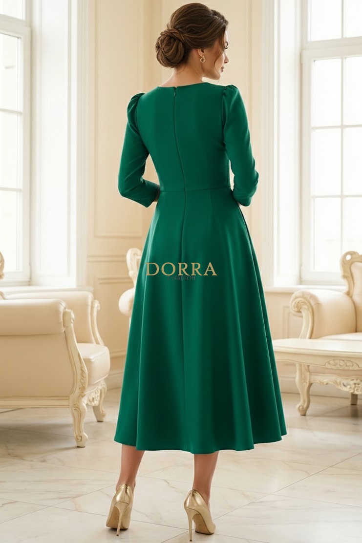 Rochie midi Sofia din barbie verde cu mâneci bufante