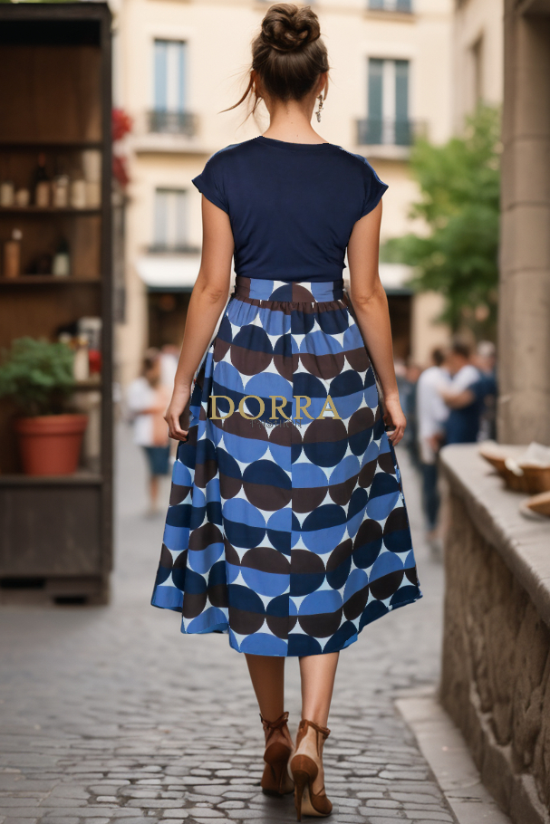 Rochie midi Vivianne din bumbac bleumarin cu cordon - detaliu