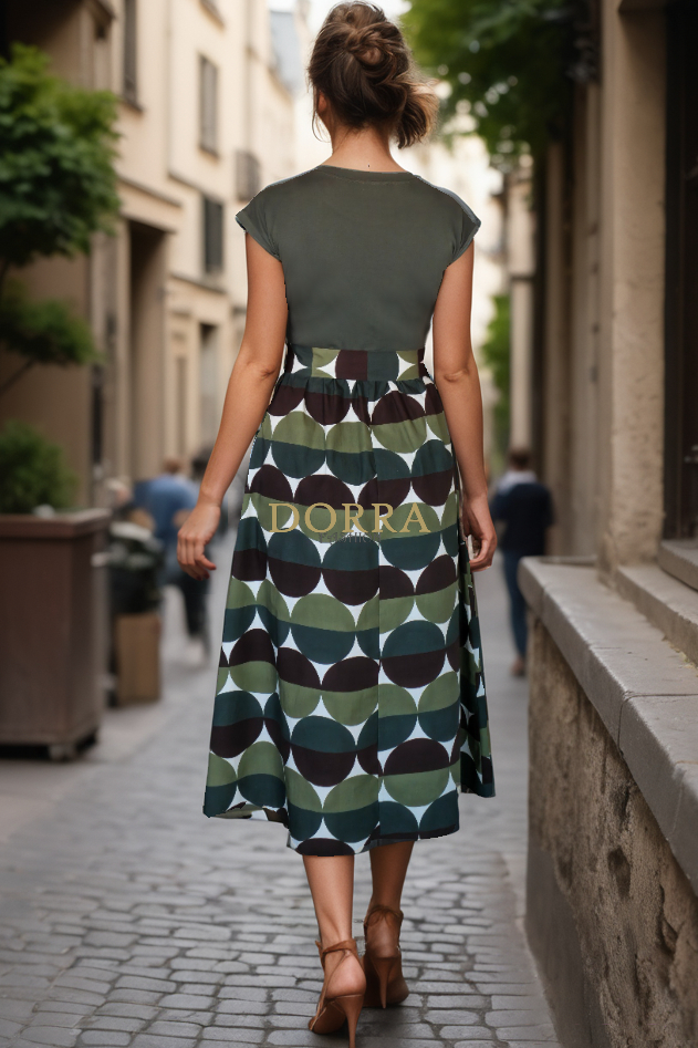 Rochie midi Vivianne din bumbac kaki cu cordon - detaliu