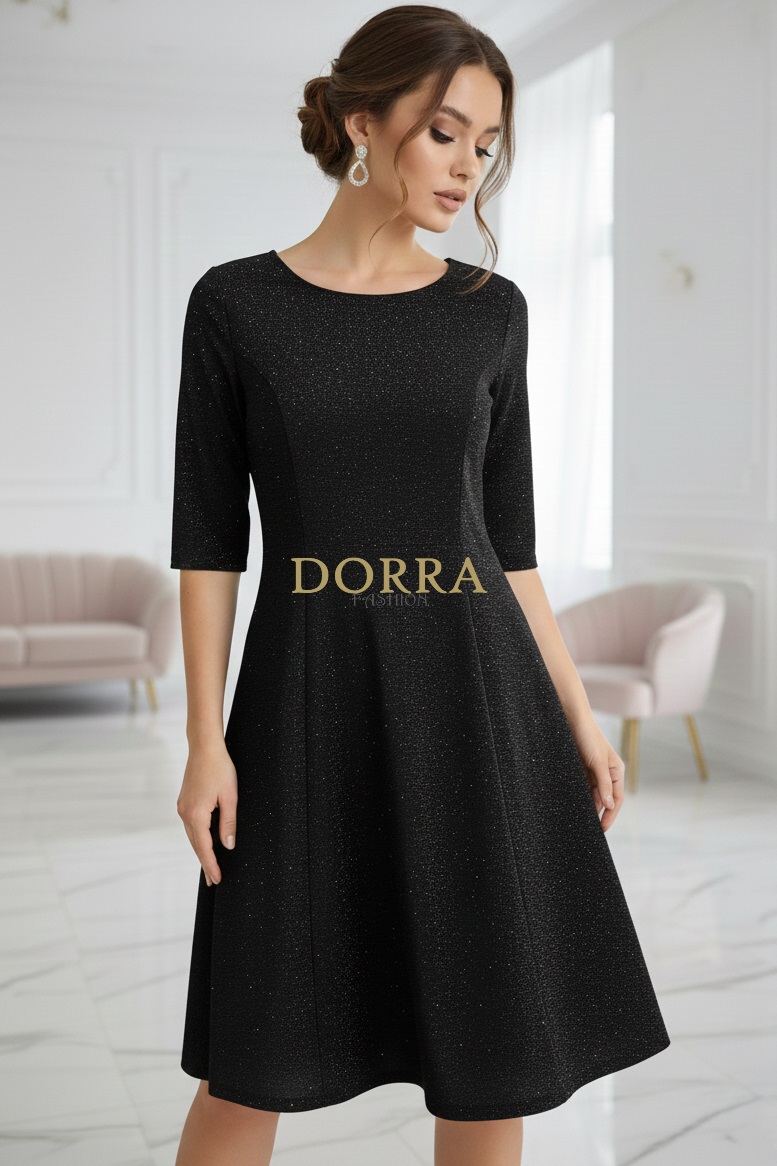 Rochie de ocazie Willa din lurex negru cu croială clos - poză frontală
