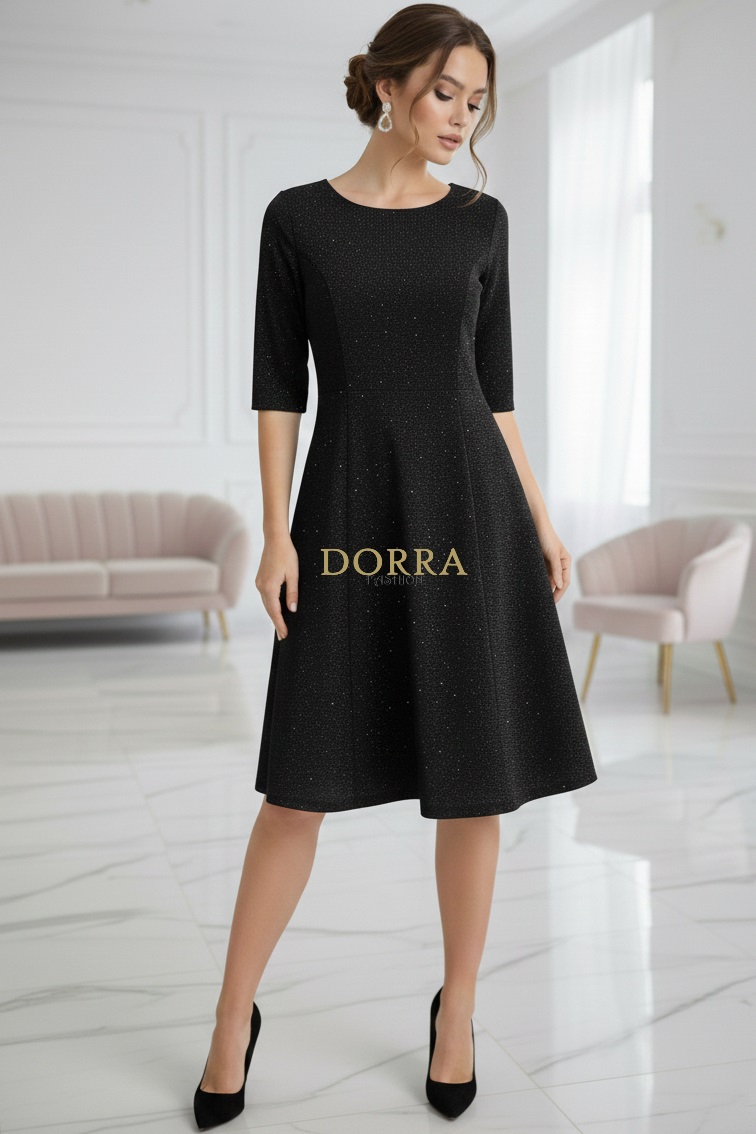 Rochie de ocazie Willa din lurex negru cu croială clos - spate